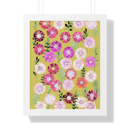 Framed Floral Vertical Poster - Mustard