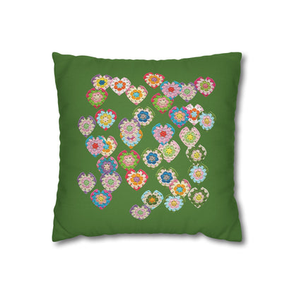 Crochet Love Heart Print Spun Polyester Square Cushion Cover Green