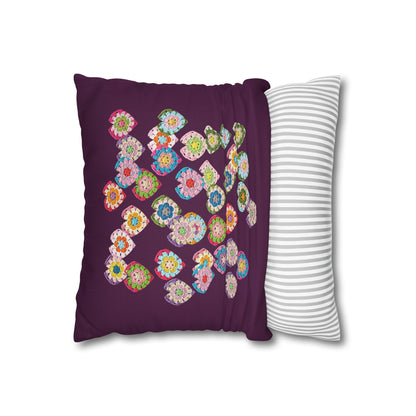 Crochet Love Heart Print Spun Polyester Square Cushion Cover Purple