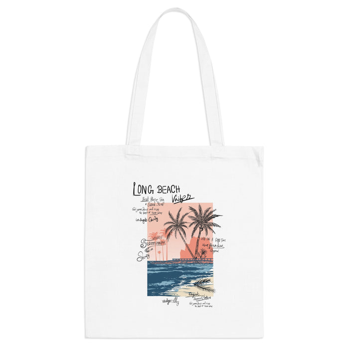 Long Handle Cotton Tote Bag Summer Surf Beach Palm Theme