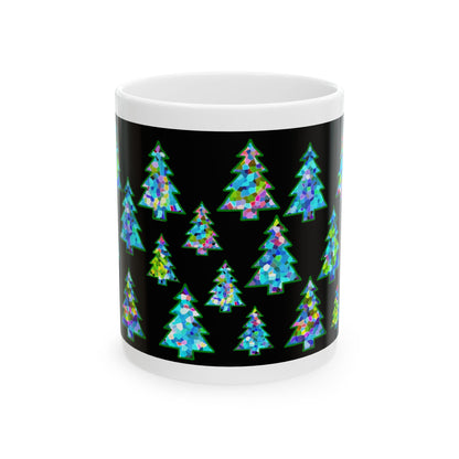 Christmas Tree Pattern Print Ceramic Mug, 11oz Black