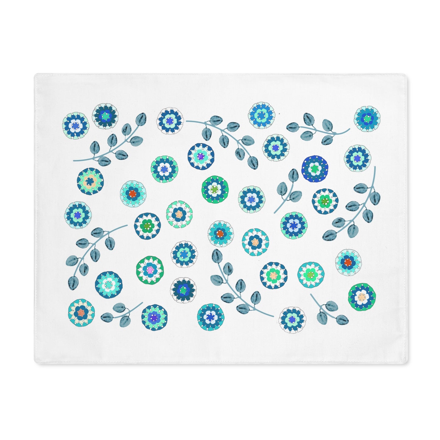 Teal Crochet Floral Print Placemat