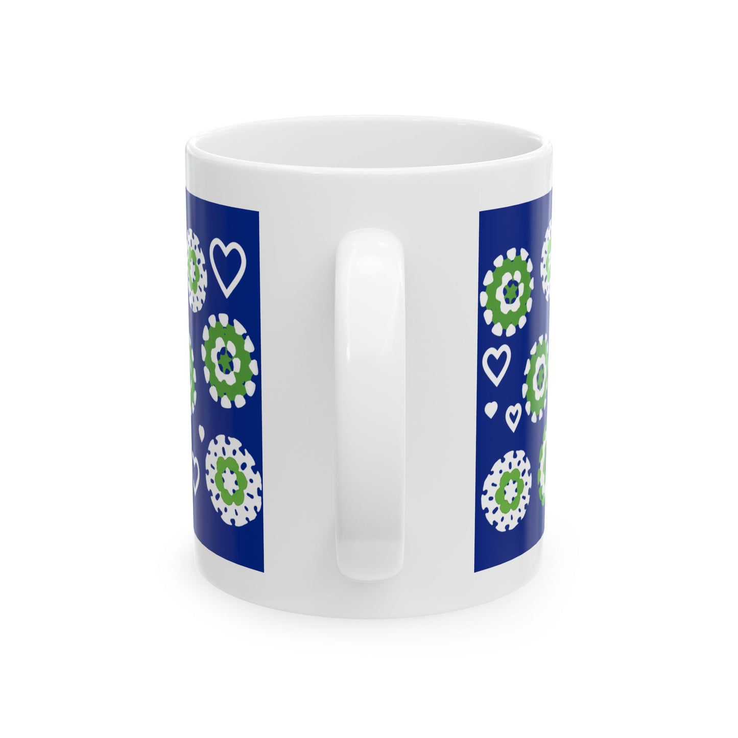 Coffee Mug Design Image - Green Crochet Pattern On Navy
