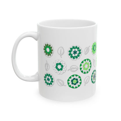 Coffee Mug Design Image--Green Crochet Pattern On White