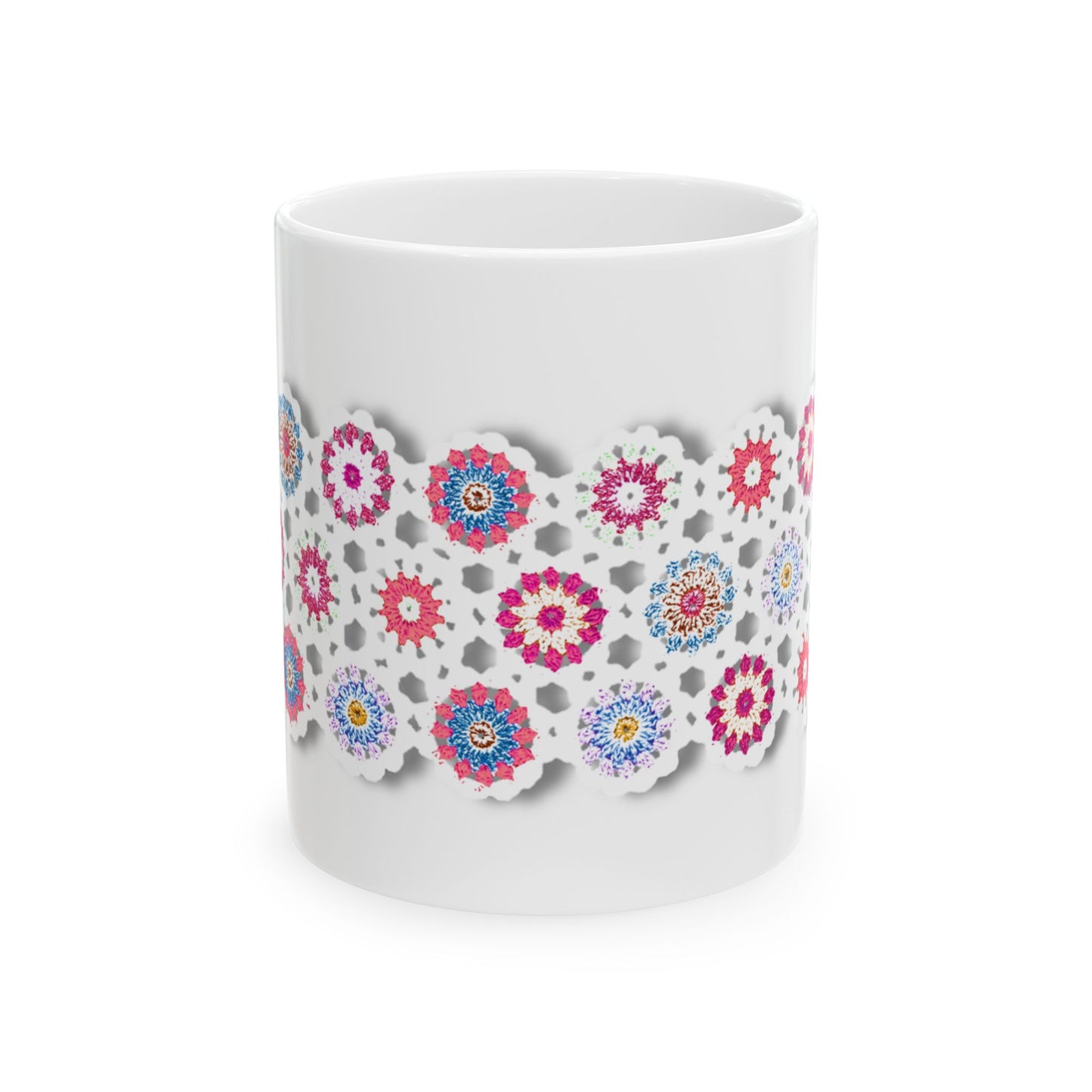 Coffee Mug Design Image-- Crochet Pattern In Red And Blue With Shadow Drop