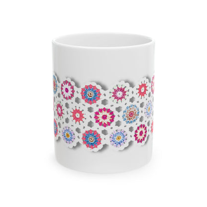 Coffee Mug Design Image-- Crochet Pattern In Red And Blue With Shadow Drop