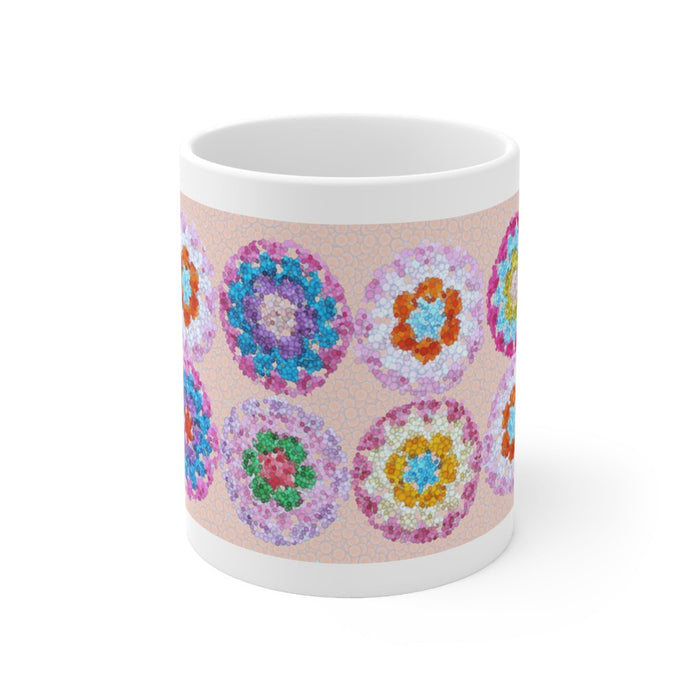 Crochet Pattern Print Ceramic Coffee Cups Pink 11oz
