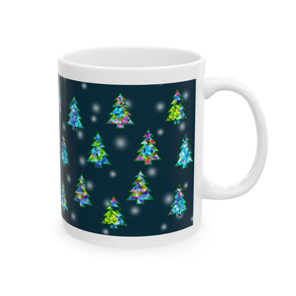 Christmas Tree and Snow Pattern Print Ceramic Mug, 11oz Navy Blue