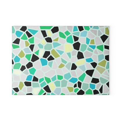 Mint Mosaic Geometric Tile Pattern Tempered Glass Cutting Board