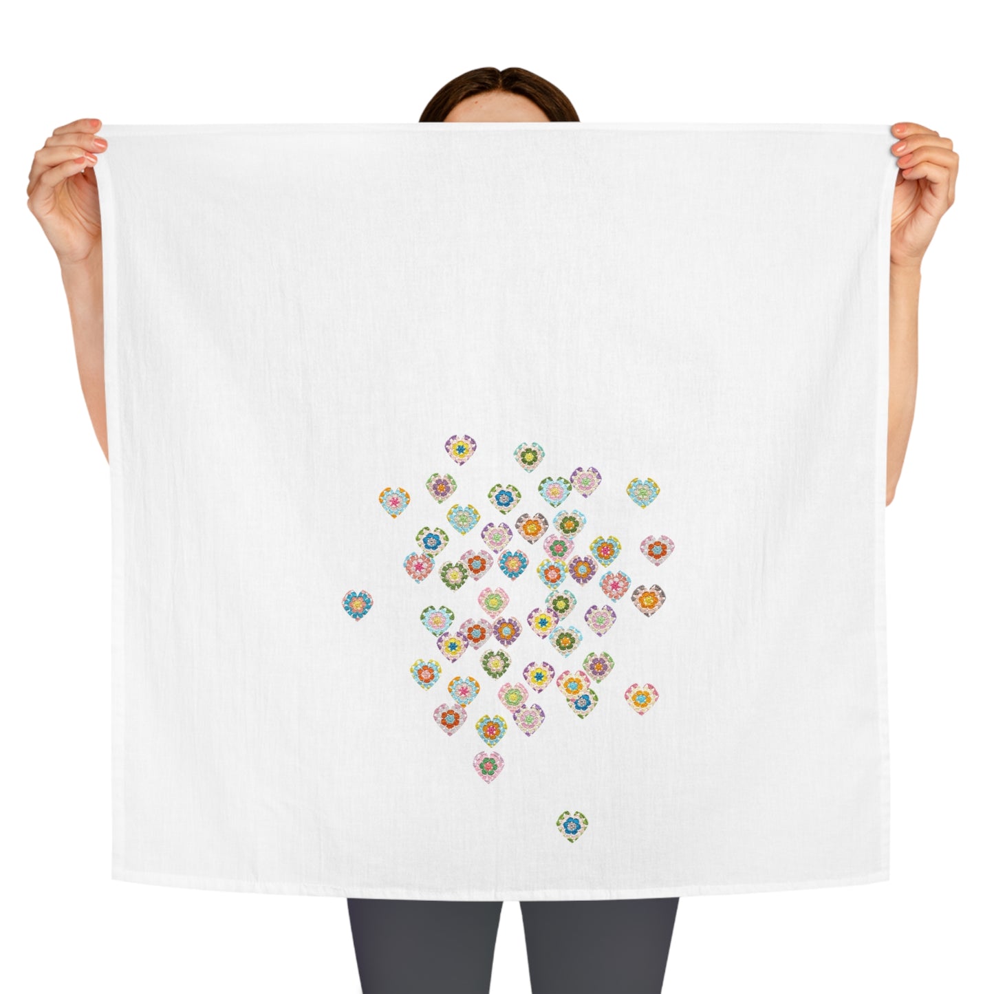 Extra Large Natural Cotton Tea Towel With Love Heart Print 71*71cm