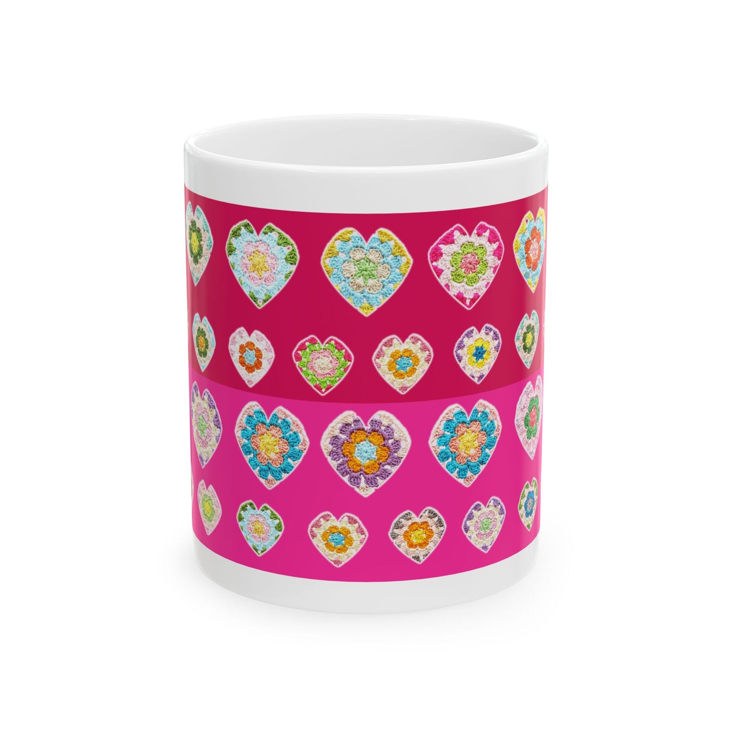 Two Tone Love Heart Print Ceramic Mug (11oz) Pink Red