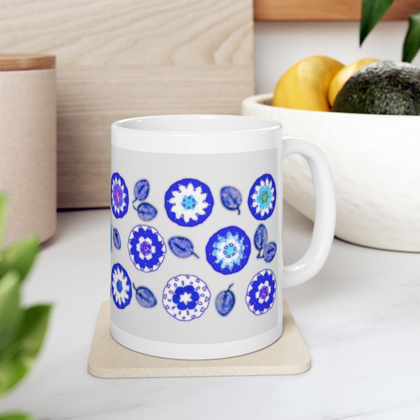 Coffee Mug Design Image--Coblt Blue Crochet Pattern In Grey