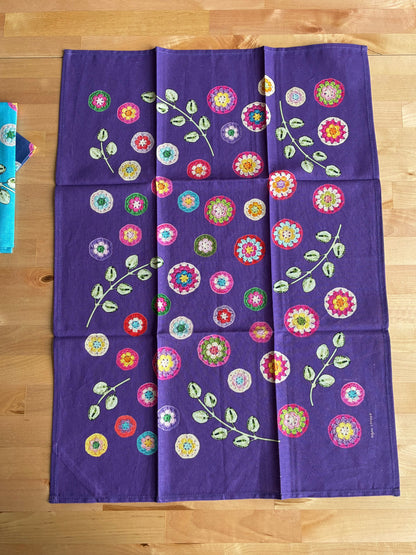 Crochet Pattern Print Linen Cotton Tea Towel — Purple