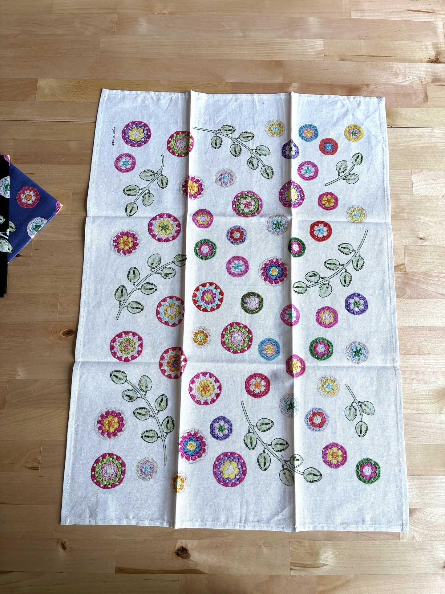Crochet Pattern Print Linen Cotton Tea Towel — Natural White