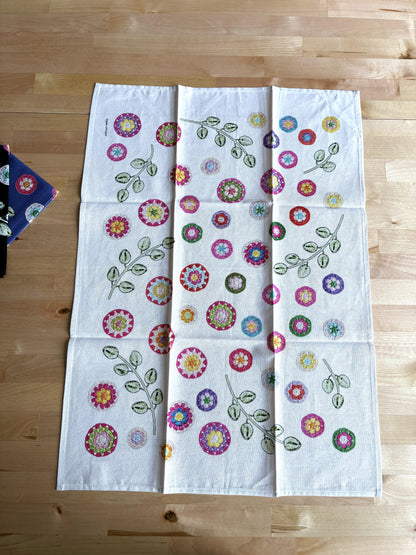 Crochet Pattern Print Linen Cotton Tea Towel — Natural White