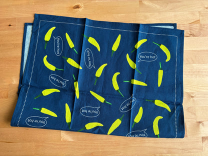 Chilli Pepper Pattern Linen Cotton Tea Towel — Midnight Green