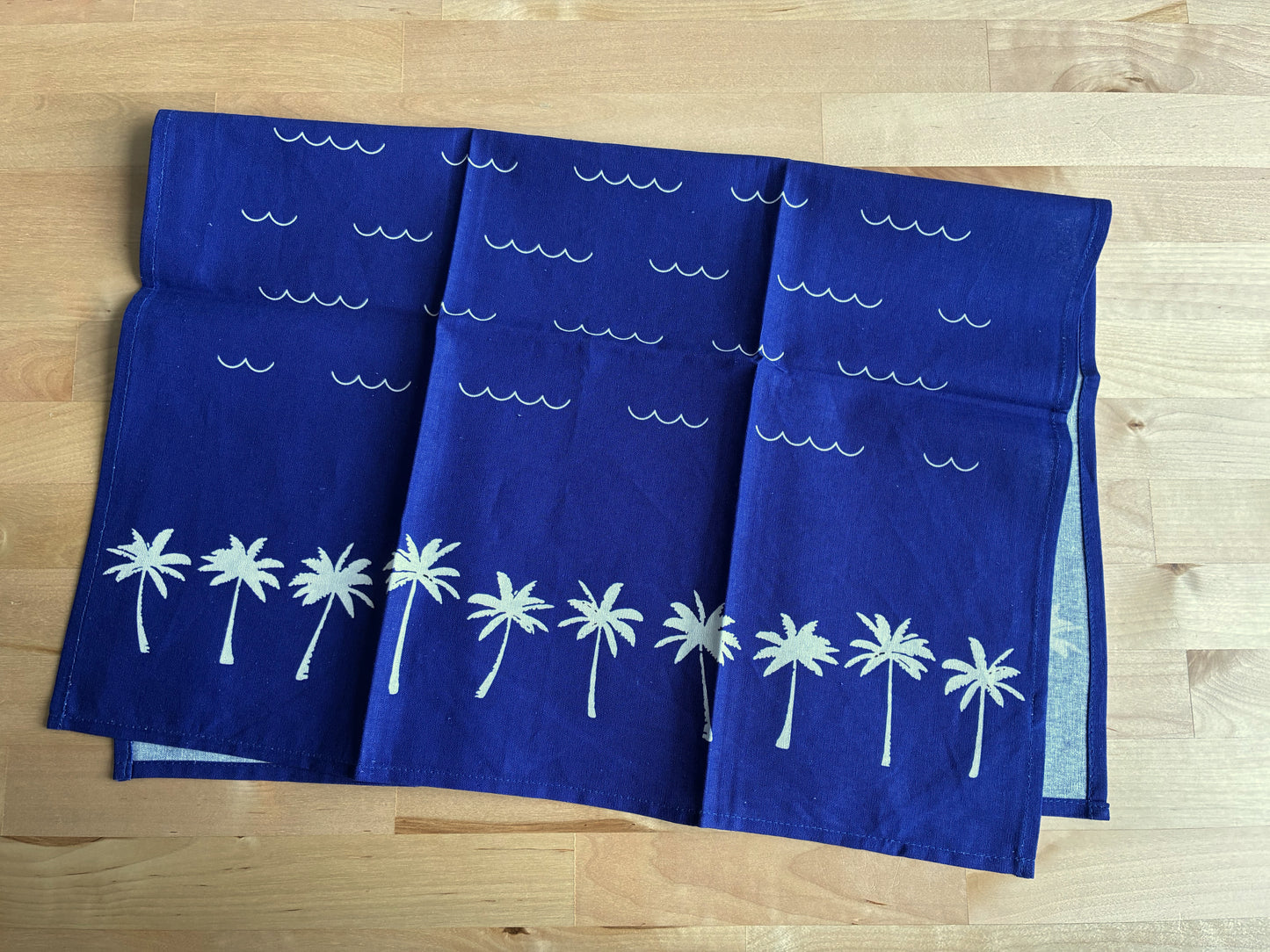 Palm Tree Pattern Linen Cotton Tea Towel — Navy Blue