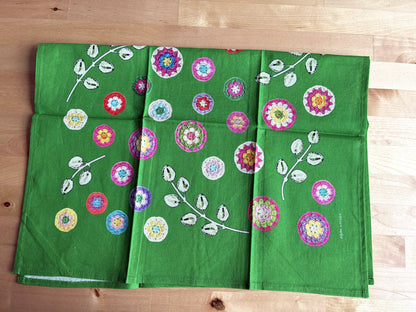Crochet Pattern Print Linen Cotton Tea Towel — Green