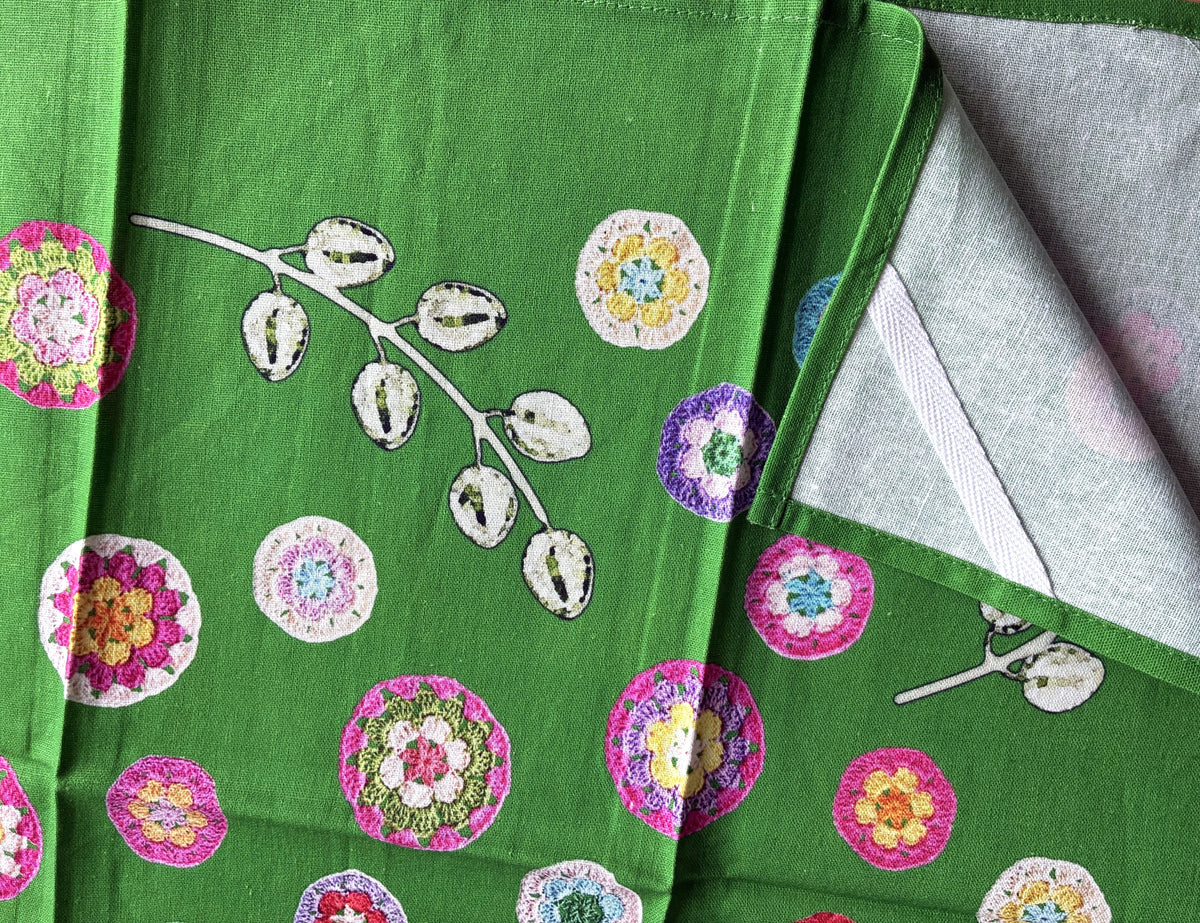 Crochet Pattern Print Linen Cotton Tea Towel — Green