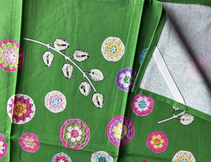 Crochet Pattern Print Linen Cotton Tea Towel — Green