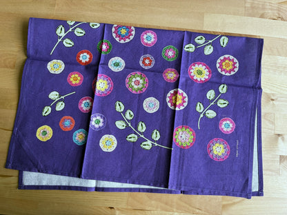 Crochet Pattern Print Linen Cotton Tea Towel — Purple