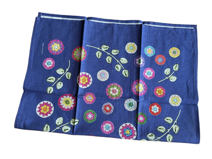 Crochet Pattern Print Linen Cotton Tea Towel — Denim Blue