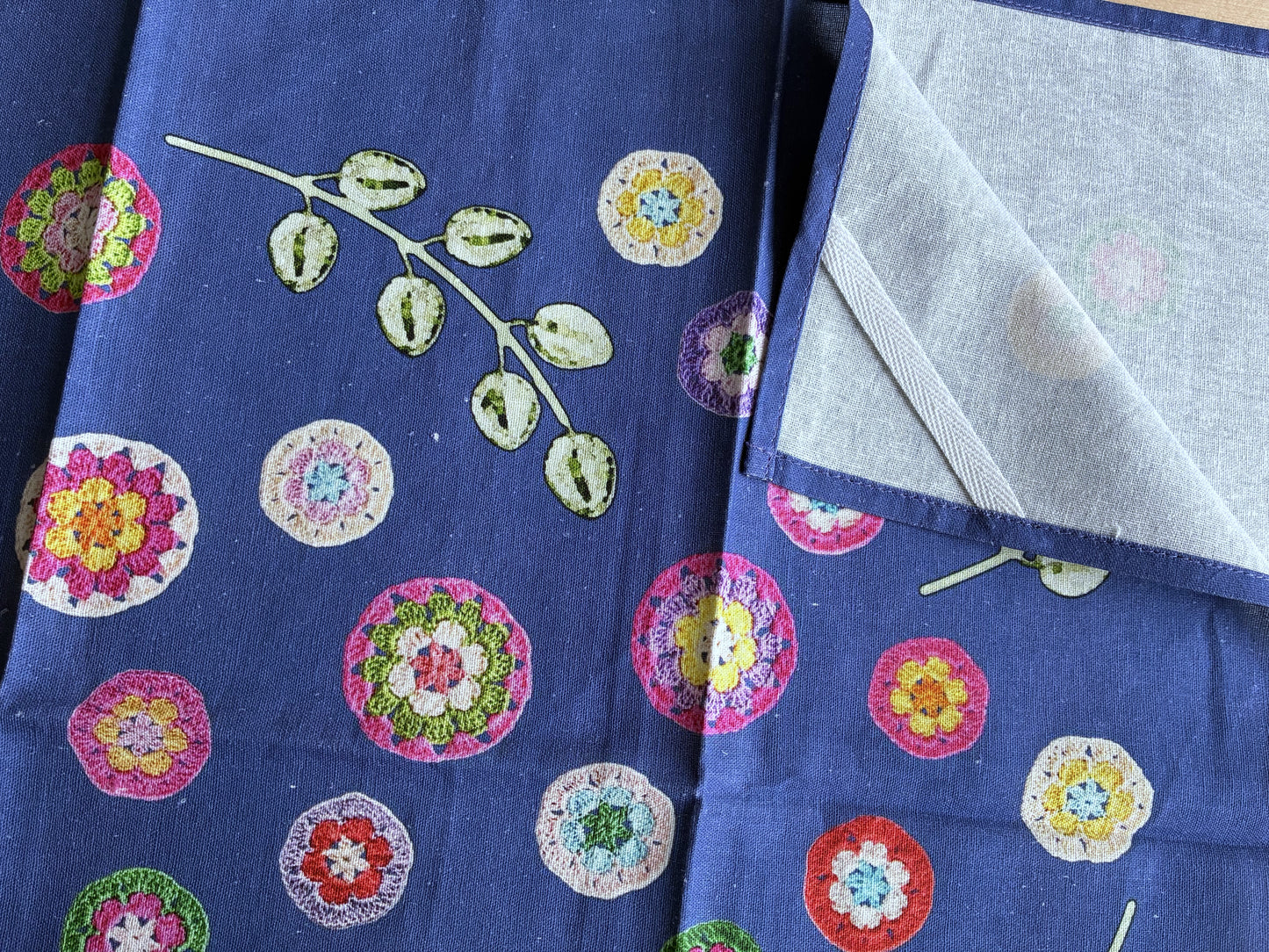 Crochet Pattern Print Linen Cotton Tea Towel — Denim Blue