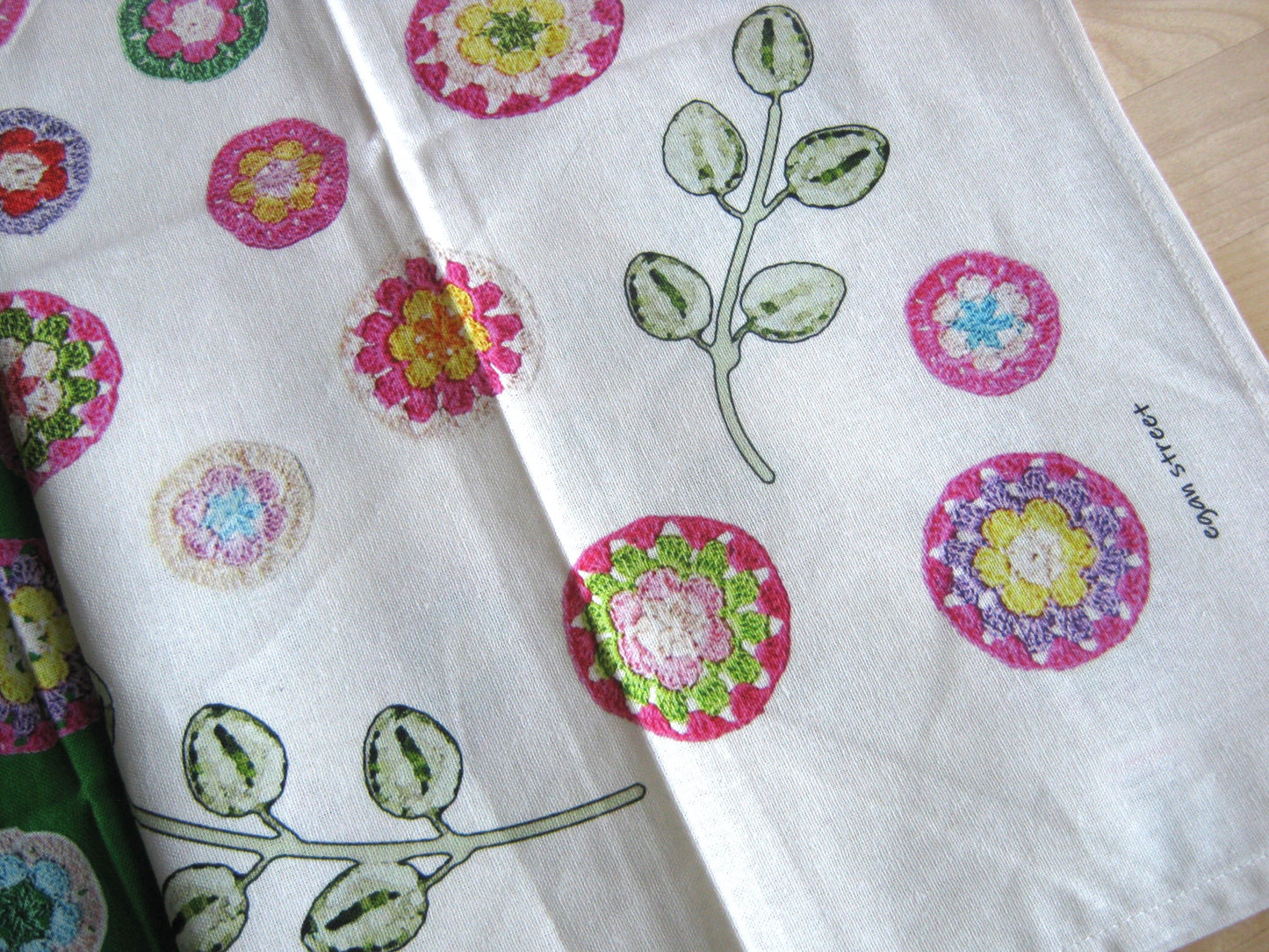 Crochet Pattern Print Linen Cotton Tea Towel — Natural White