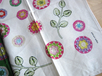 Crochet Pattern Print Linen Cotton Tea Towel — Natural White