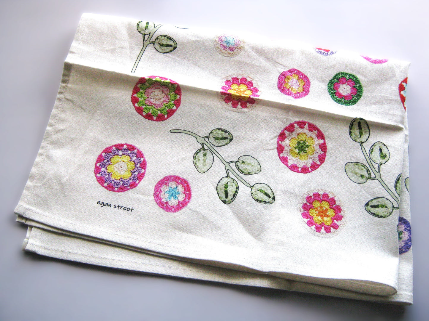 Crochet Pattern Print Linen Cotton Tea Towel — Natural White