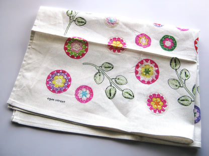Crochet Pattern Print Linen Cotton Tea Towel — Natural White