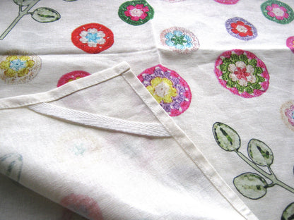 Crochet Pattern Print Linen Cotton Tea Towel — Natural White