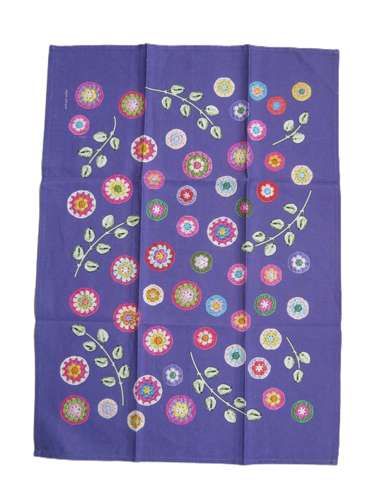Crochet Pattern Print Linen Cotton Tea Towel — Purple