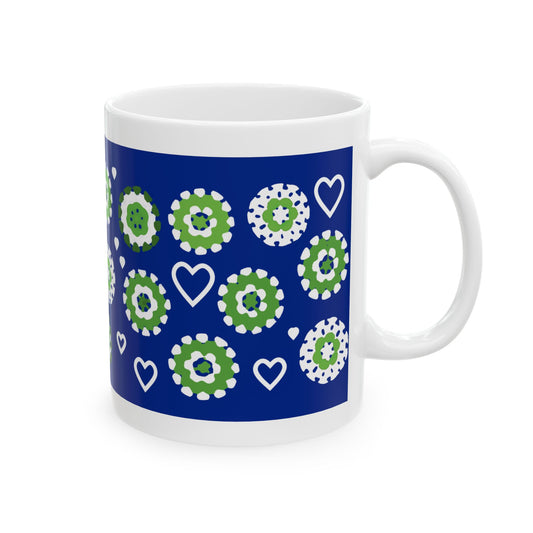 Coffee Mug Design Image - Green Crochet Pattern On Navy