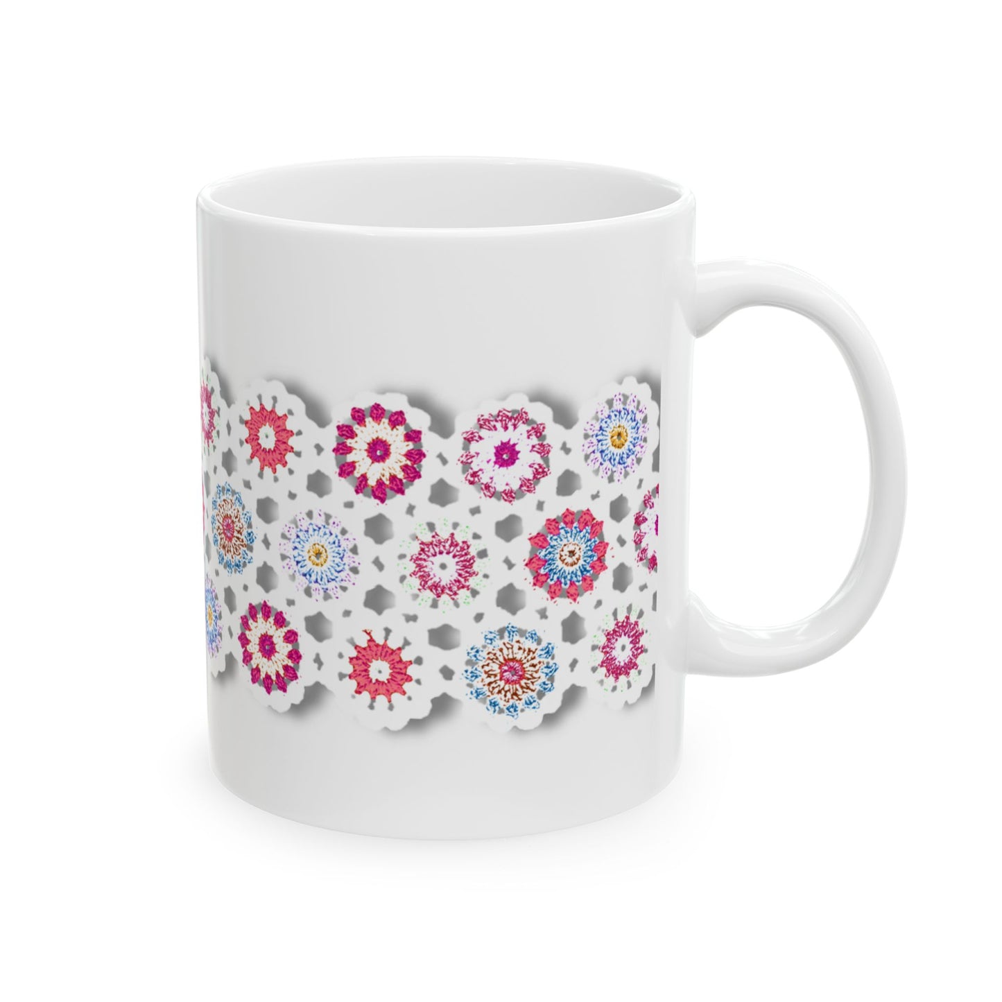 Coffee Mug Design Image-- Crochet Pattern In Red And Blue With Shadow Drop