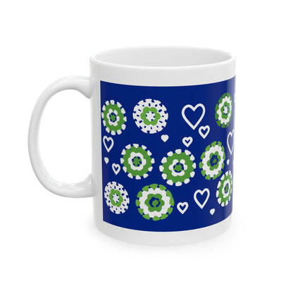 Coffee Mug Design Image - Green Crochet Pattern On Navy