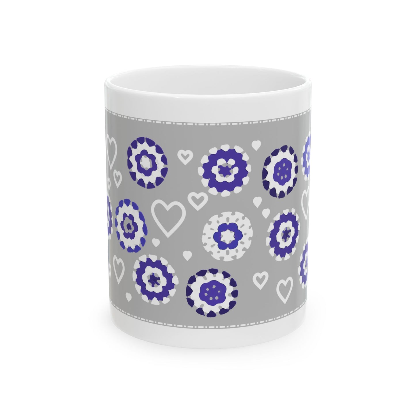 Coffee Mug Design Image - White Crochet Pattern On Grey