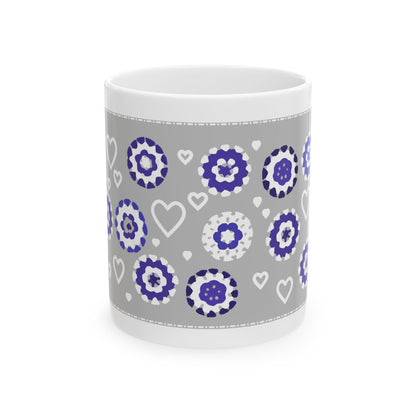Coffee Mug Design Image - White Crochet Pattern On Grey
