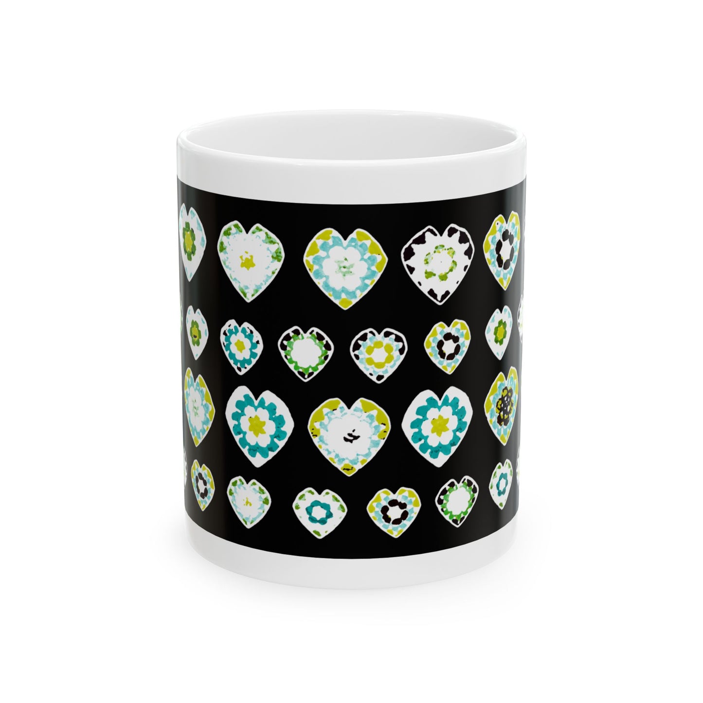 Love Heart Pattern Coffee Mug Design Image -- Black