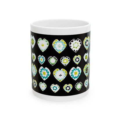 Love Heart Pattern Coffee Mug Design Image -- Black