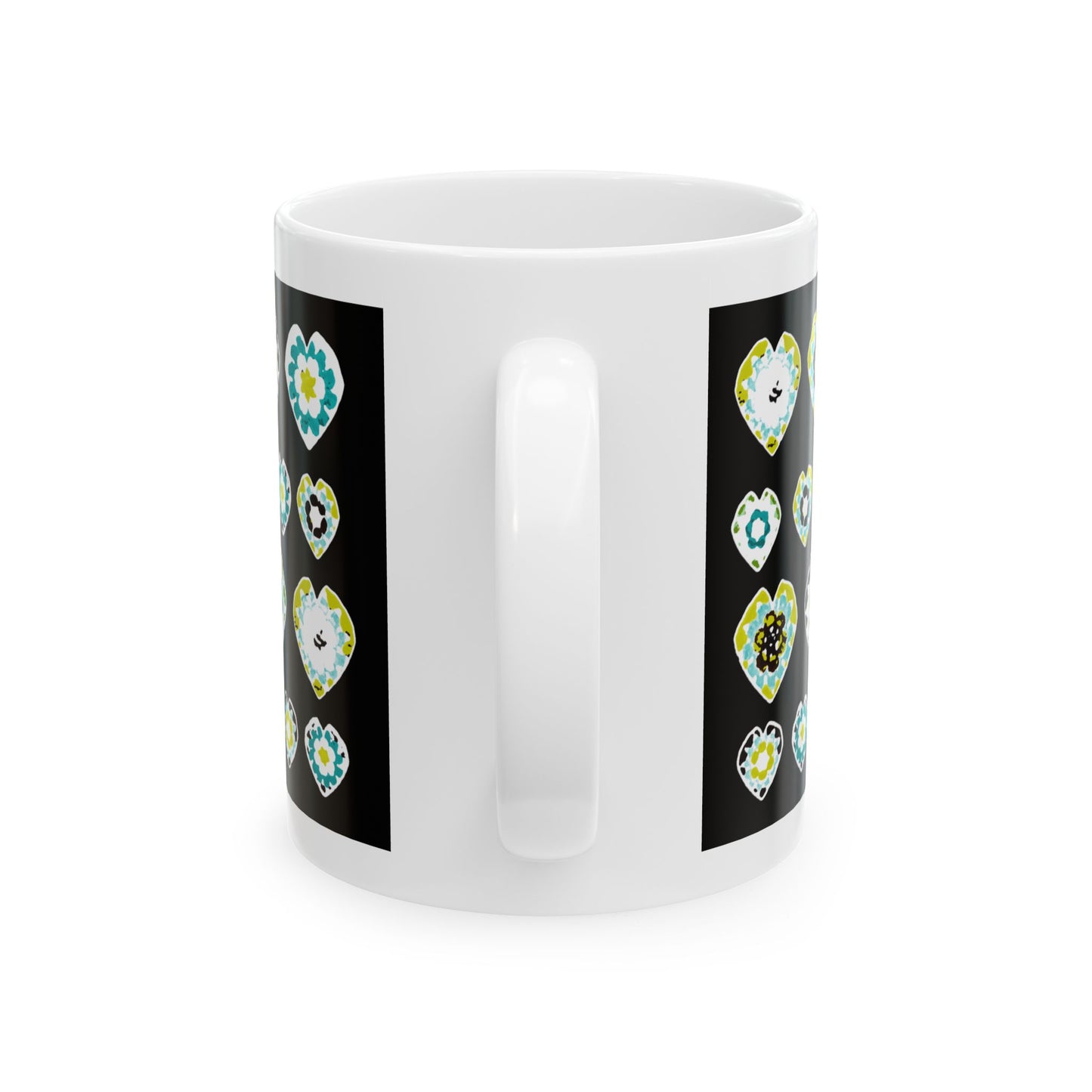 Love Heart Pattern Coffee Mug Design Image -- Black
