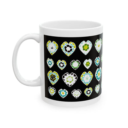 Love Heart Pattern Coffee Mug Design Image -- Black