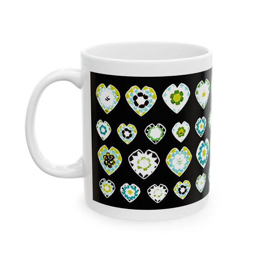 Love Heart Pattern Coffee Mug Design Image -- Black