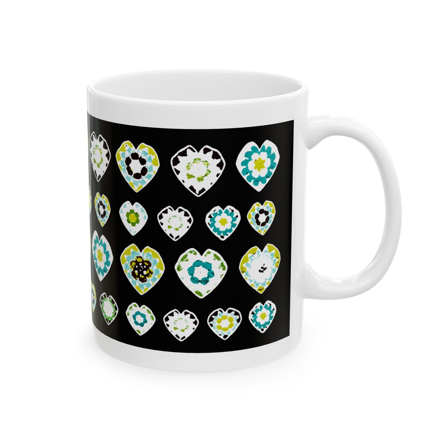 Love Heart Pattern Coffee Mug Design Image -- Black