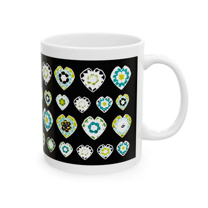 Love Heart Pattern Coffee Mug Design Image -- Black