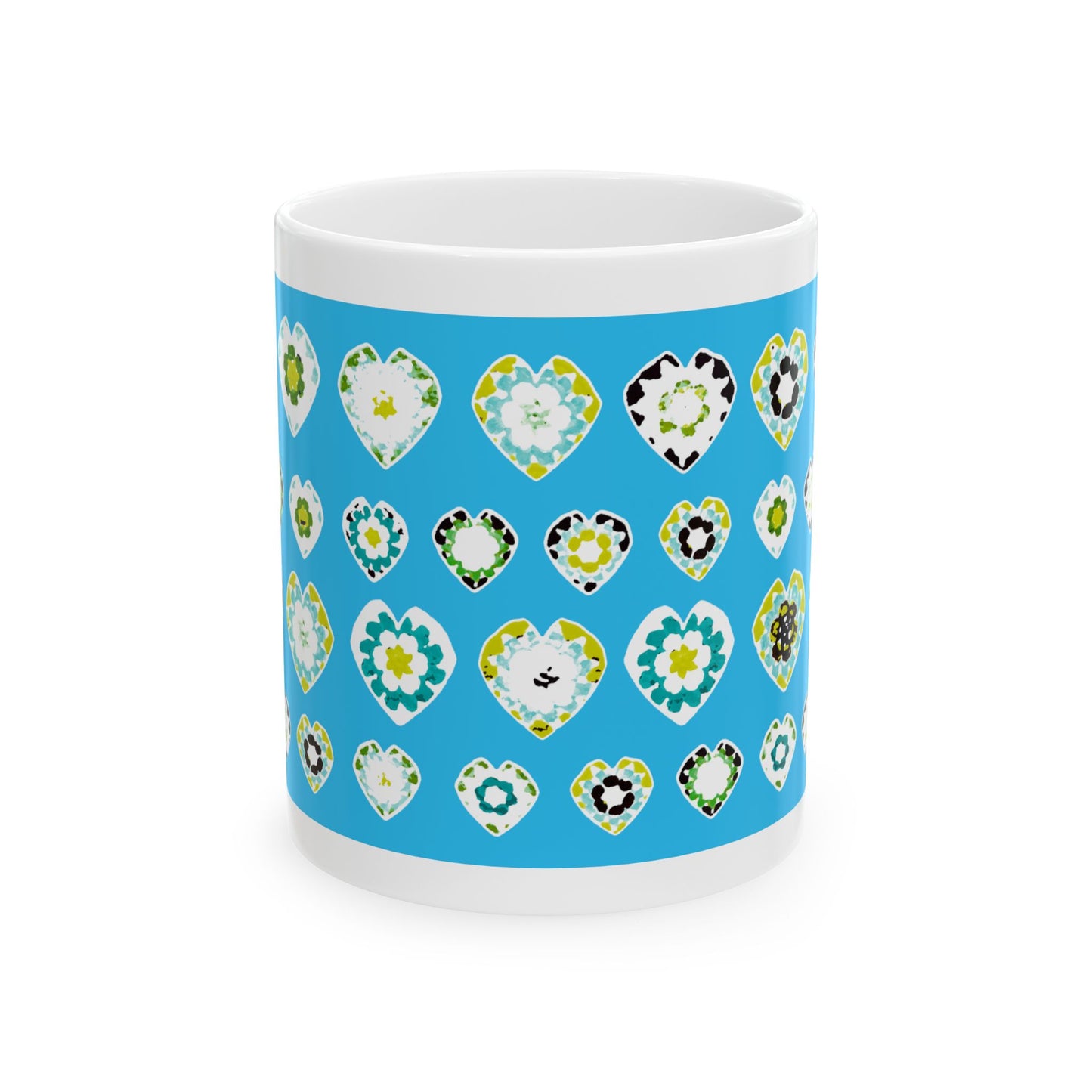 Love Heart Pattern Coffee Mug Design Image--Blue