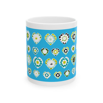 Love Heart Pattern Coffee Mug Design Image--Blue