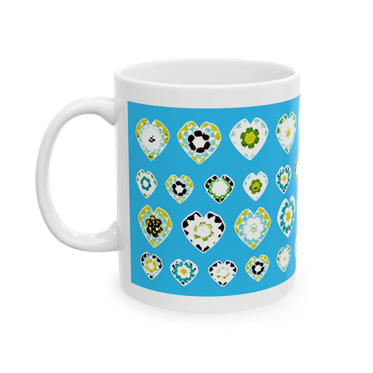 Love Heart Pattern Coffee Mug Design Image--Blue