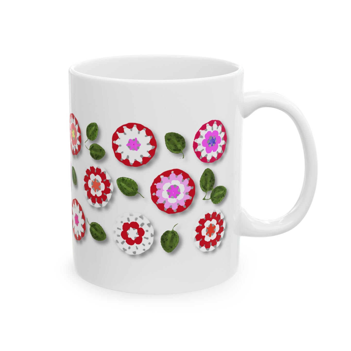 Coffee Mug Design Image--Red Crochet Pattern With Shadow Drop