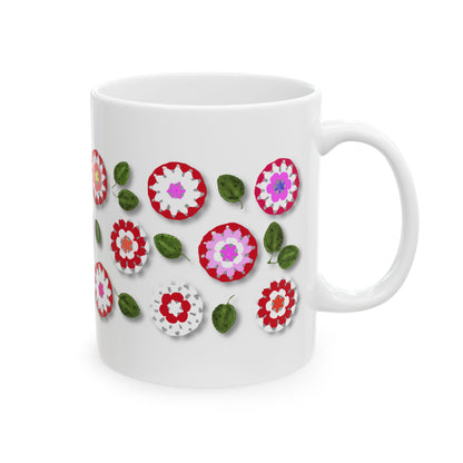 Coffee Mug Design Image--Red Crochet Pattern With Shadow Drop